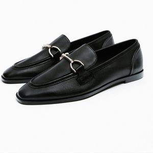 NWT Zara black leather loafers
